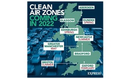 Clean air zones on the map of the United Kingdom