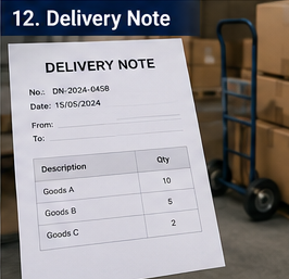 Delivery note attached to shipment in warehouse logistics operation