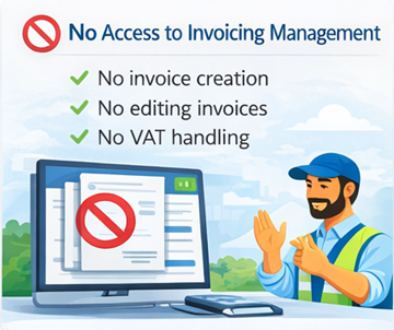 No Invoicing Management Access for Drivers on ExusTrans Illustration showing that drivers cannot manage invoices, VAT, or billing systems on ExusTrans platform