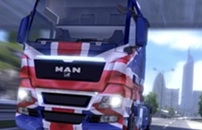 Road transport truck with United Kingdom flag