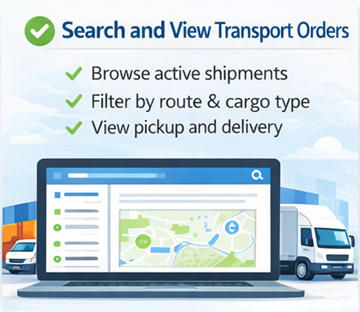 Search and View Transport Orders on ExusTrans Professional driver searching and viewing available transport orders on ExusTrans platform with route and cargo filters